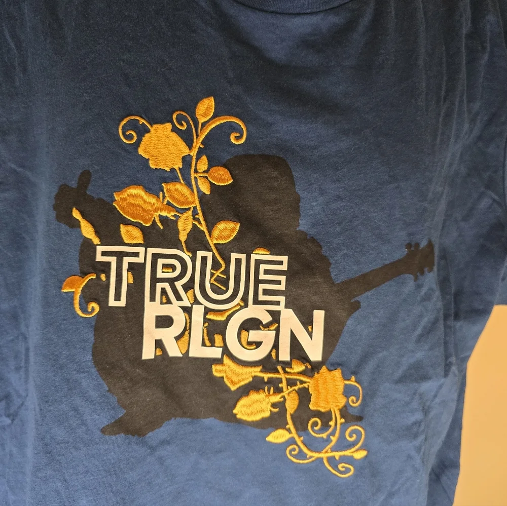 MEN TRUE RELIGION Embroidered Vines Graphic Deep Turquoise T Shirt Size XL